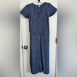 EUC Old Navy Button-Front Short Sleeve Maxi Dress in Denim Blue